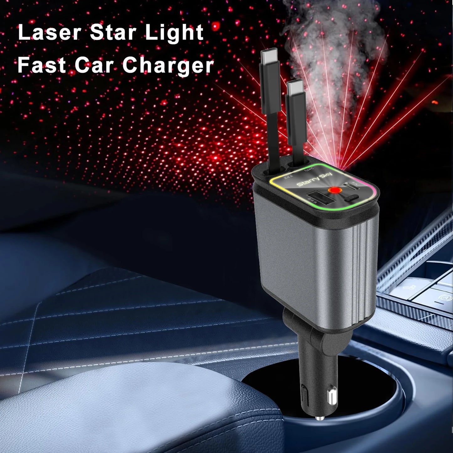 Starry Sky Light Retractable Car Phone Charger